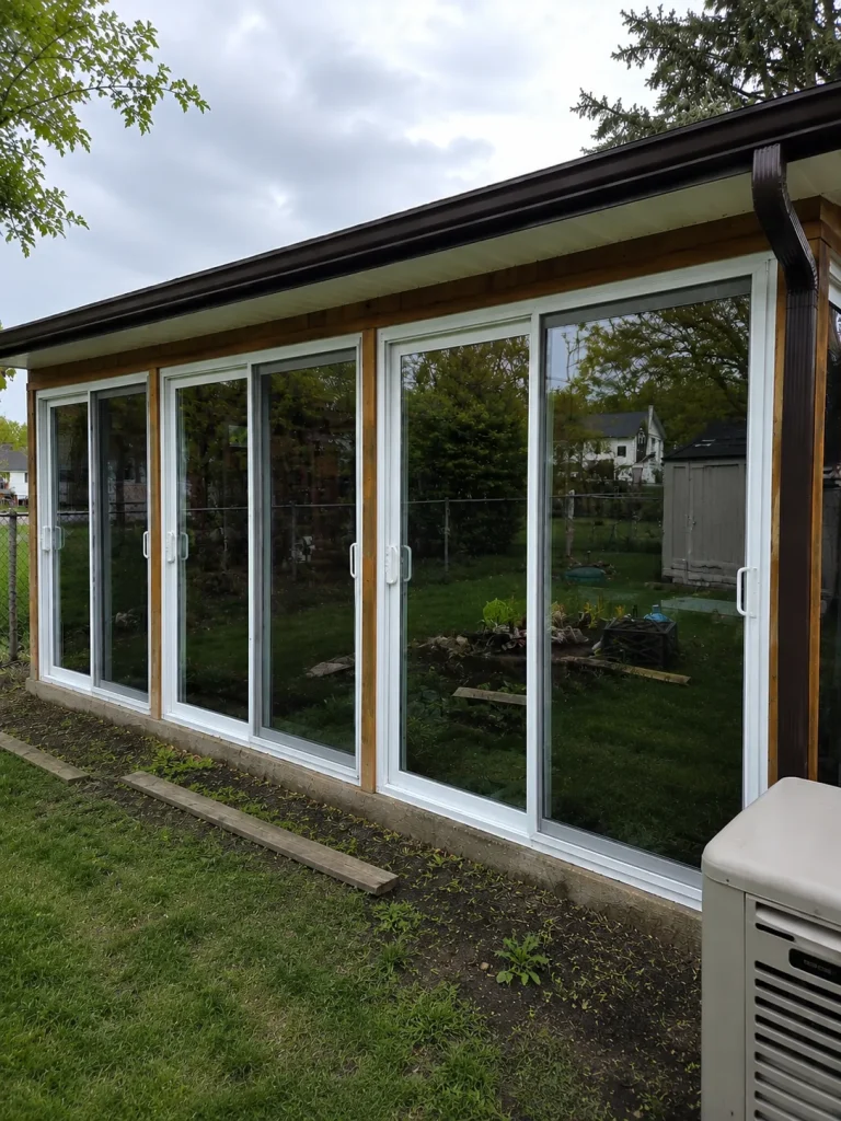 Solar control window film on sunroom sliding doors, home in Welland, ON by NanoQrtz